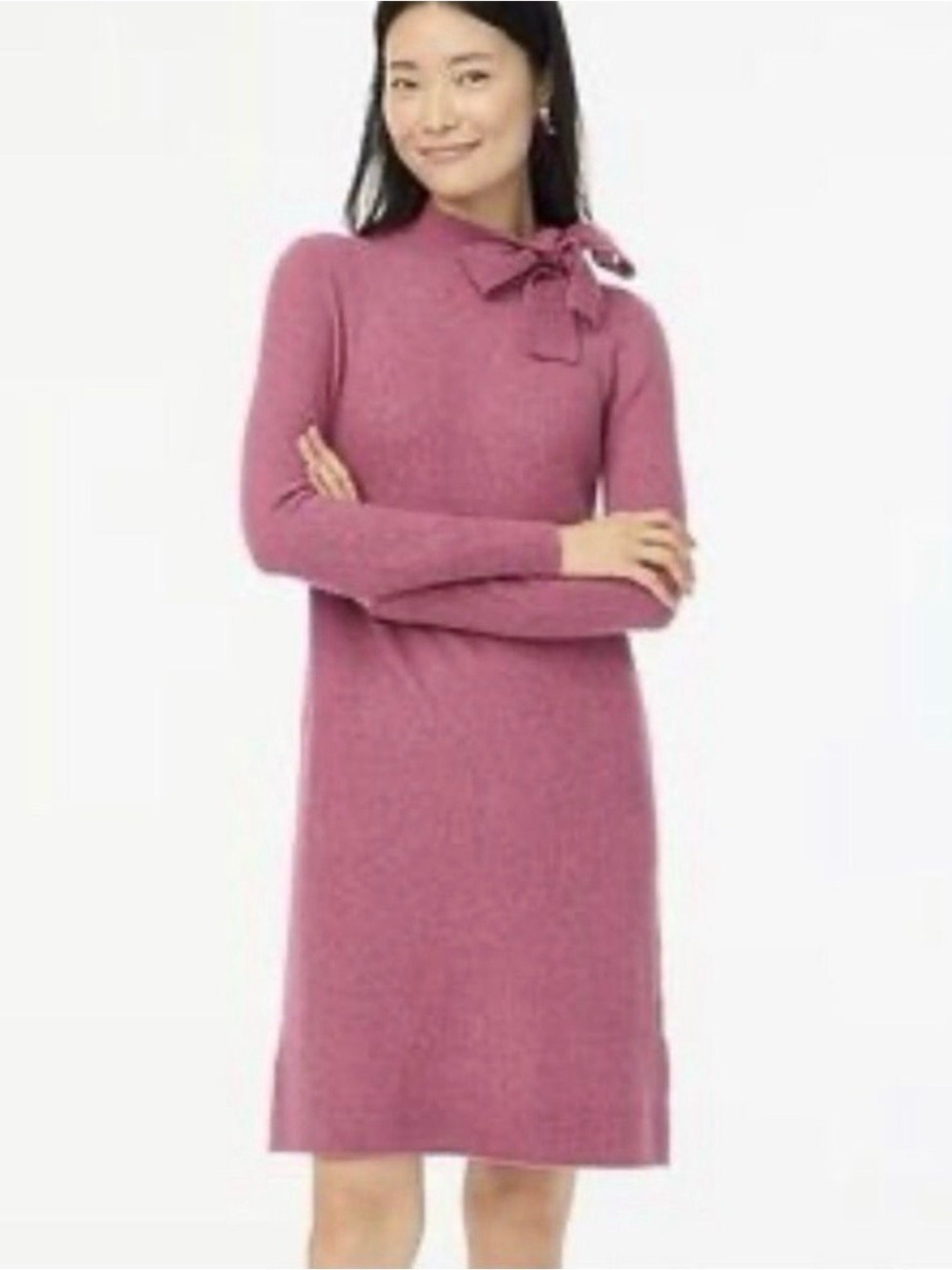 J. Crew Sweater Bow neck Midi Dress Large Pink Wool Easter Cottage Old Money